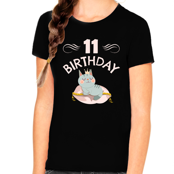 11th Birthday Girl Shirt 11 Year Old Girl Birthday Shirt Cat Shirts for Girls Cute Girls Birthday Shirt