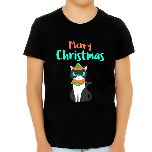 Funny Cat Kids Christmas Shirt for Boys Christmas Tshirt Funny Christmas Shirt Christmas Gift for Boy