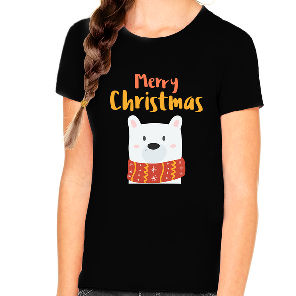 Cute Polar Bear Girls Christmas Shirt Christmas Tshirt Kids Christmas Shirts for Girls Christmas Shirts