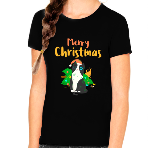 Funny Cat Christmas Tree Cat Shirt Funny Christmas Shirts for Girls Funny Christmas Shirt