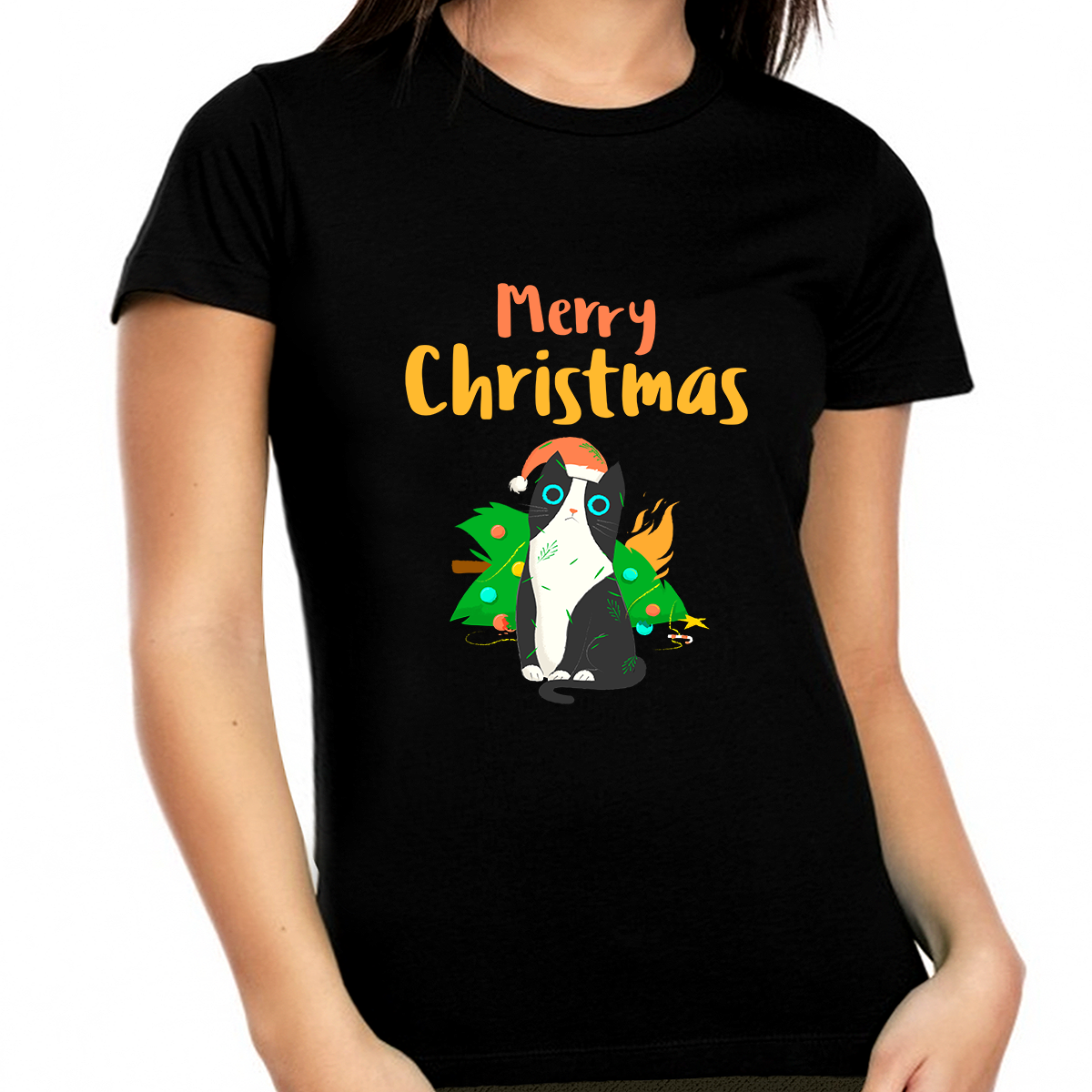 Funny Cat Christmas Cat Shirt Christmas PJs Funny Christmas Pajamas for Women Plus Size Christmas Shirts
