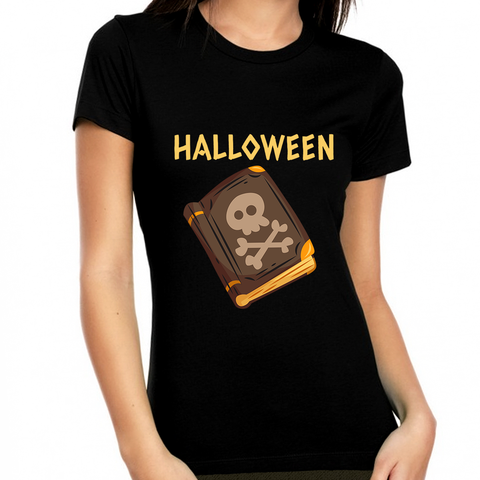 Evil Spell Book Halloween Shirts for Women Skull Evil Halloween Tshirts Women Halloween Costumes for Women
