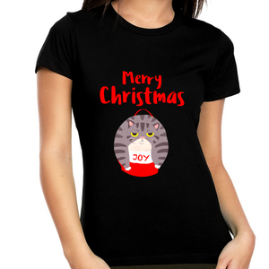 Cat Womens Christmas Pajamas Christmas TShirts for Women Funny Christmas Shirt Christmas Clothes for Women