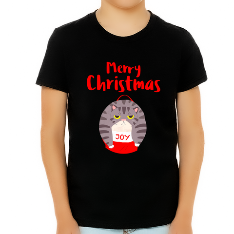 Cat Kids Christmas Shirt Christmas TShirts for Boys Funny Christmas Shirt Christmas Clothes for Boys