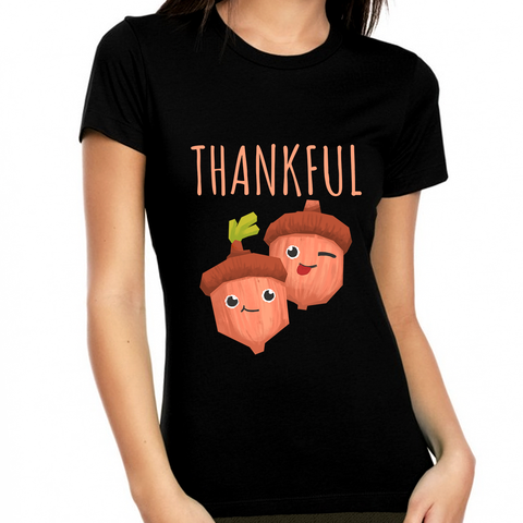 Womens Thanksgiving Shirt Cute Thankful Shirts for Women Acorns Shirt Fall Shirt Thanksgiving Shirts