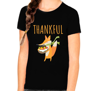 Funny Thanksgiving Shirts for Girls Thanksgiving Gifts Kids Thanksgiving Shirt Cute Fox Shirt Thankful Shirts