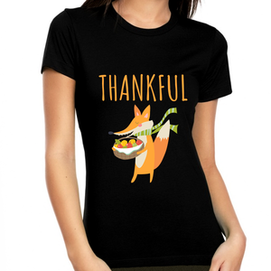 Funny Thanksgiving Shirts for Women Thanksgiving Gifts Fall Tshirts for Women Cute Fox Shirt Thankful Shirts