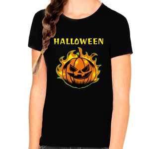 Flaming Pumpkin Shirt Girls Halloween Shirt Pumpkin Tshirts Girls Halloween Shirt Kids Halloween Shirt