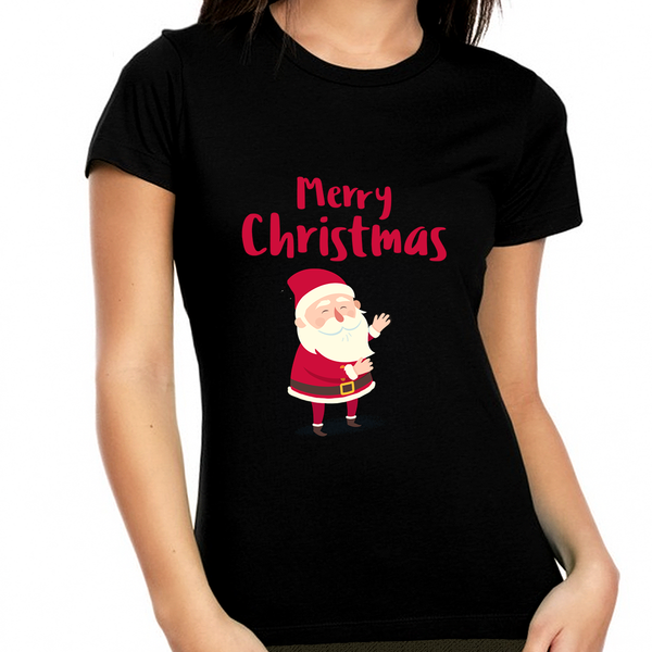 Cute Santa Womens Christmas T Shirts for Women Christmas Outfits Womens Christmas Shirt Christmas PJs