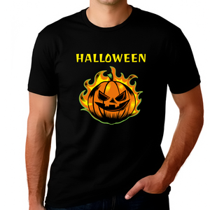 Mens Halloween Shirt Plus Size 1XL 2XL 3XL 4XL 5XL Fire Pumpkin Tshirts Plus Size Halloween Costumes for Men