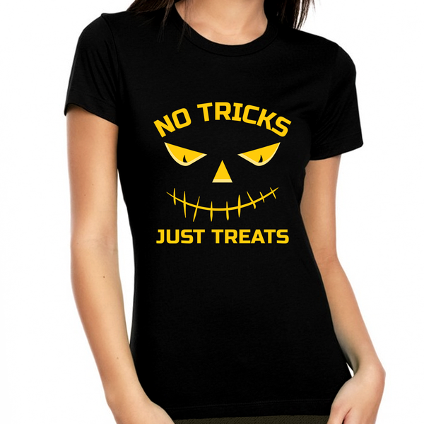 No Tricks Just Treats Halloween Shirt WomenWomens Funny Halloween Tshirts Women Halloween Clothes for Women