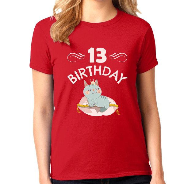 13th Birthday Girl Shirt 13 Year Old Girl Birthday Shirt Cat Shirts for Girls Cute Girls Birthday Shirt