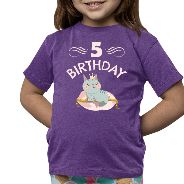 5th Birthday Girl Shirt 5 Year Old Girl Birthday Shirt Cat Shirts for Girls Cute Girls Birthday Shirt