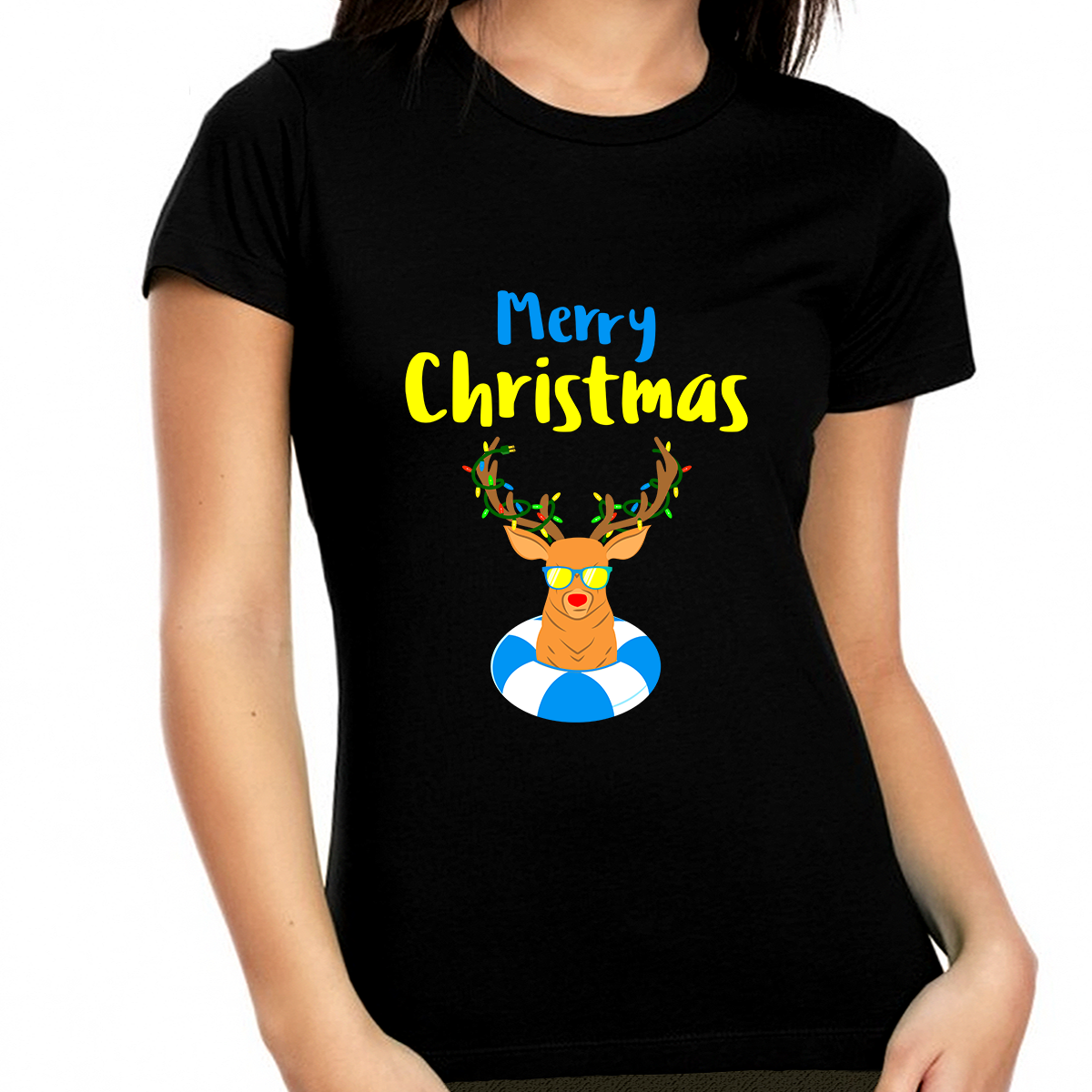 Cute Reindeer Funny Christmas TShirts for Women Christmas PJs Womens Christmas Shirt Funny Christmas Shirt