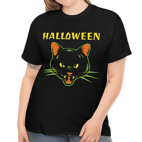 Black Cat Womens Halloween Shirts for Plus Size Women Black Cat Shirt Plus Size Halloween Costumes for Women