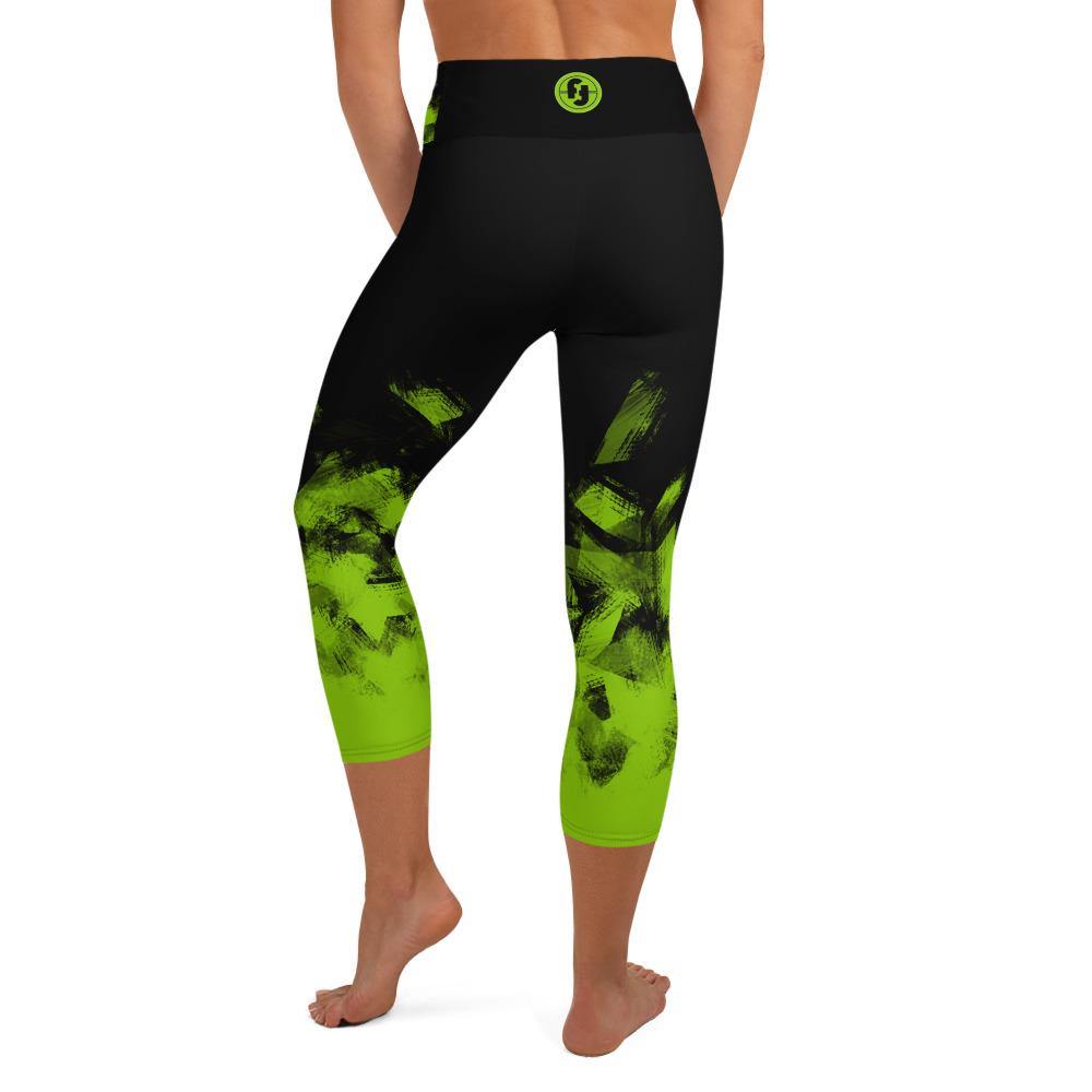 Green on Black Capri Leggings for Women Butt Lift Yoga Pants for