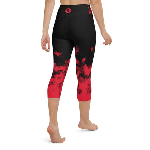 Red on Black Capri Leggings for Women Butt Lift Yoga Pants for Women Tummy Control Leggings High Waisted - Fire Fit Designs