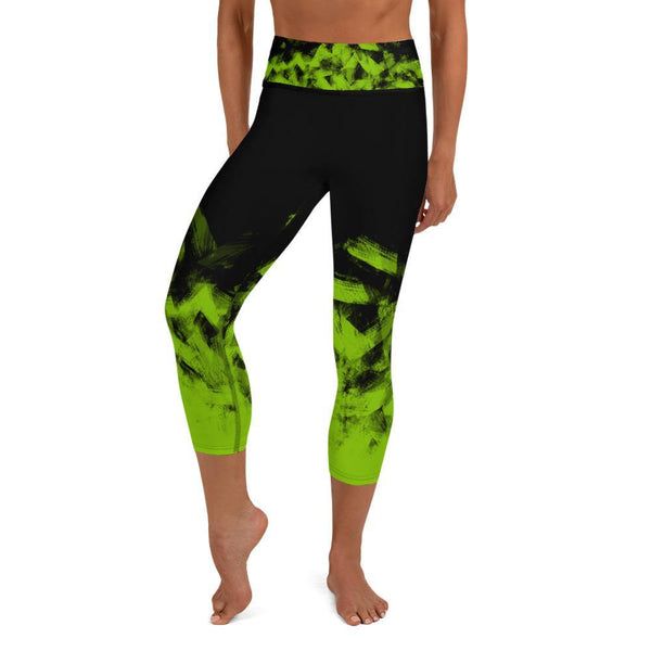 Green on Black Capri Leggings for Women Butt Lift Yoga Pants for Women High Waisted Leggings for Women - Fire Fit Designs