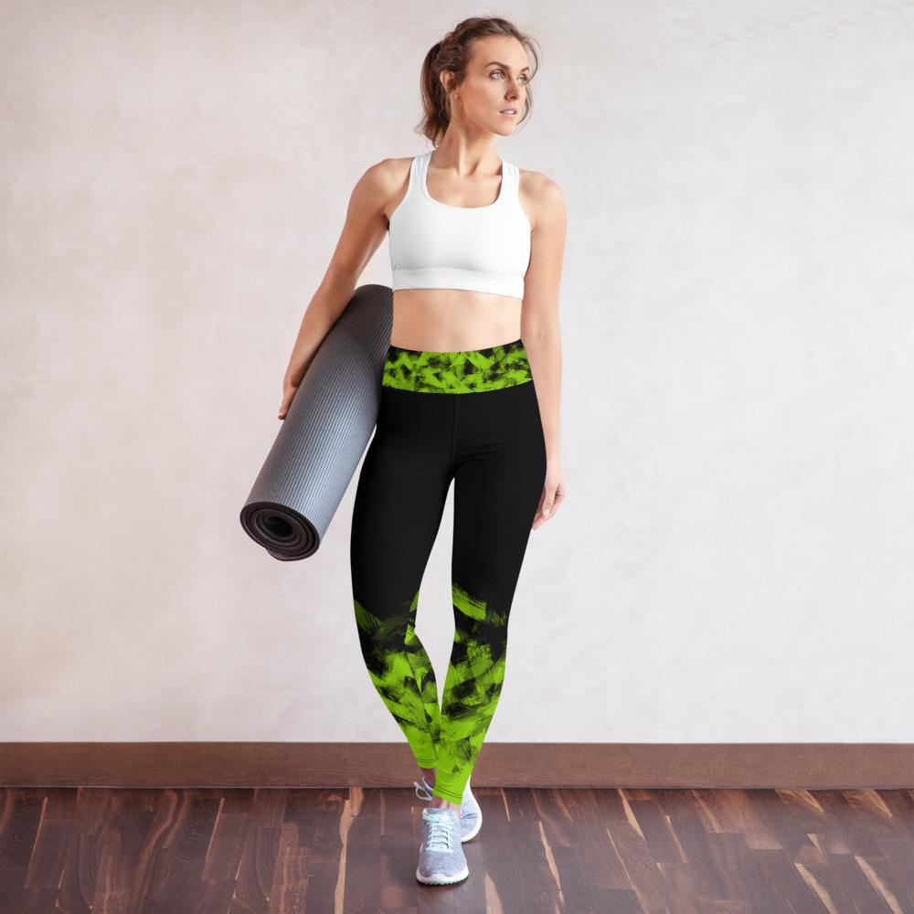 Green on Black Workout Leggings for Women Butt Lift Yoga Pants for