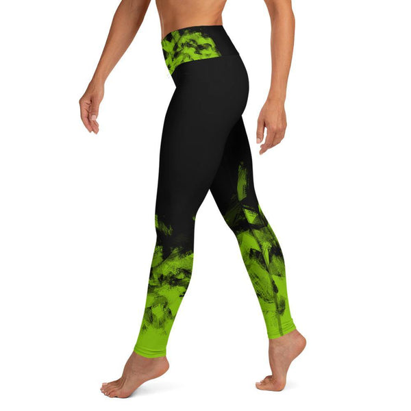 Green on Black Workout Leggings for Women Butt Lift Yoga Pants for Women High Waisted Leggings for Women - Fire Fit Designs