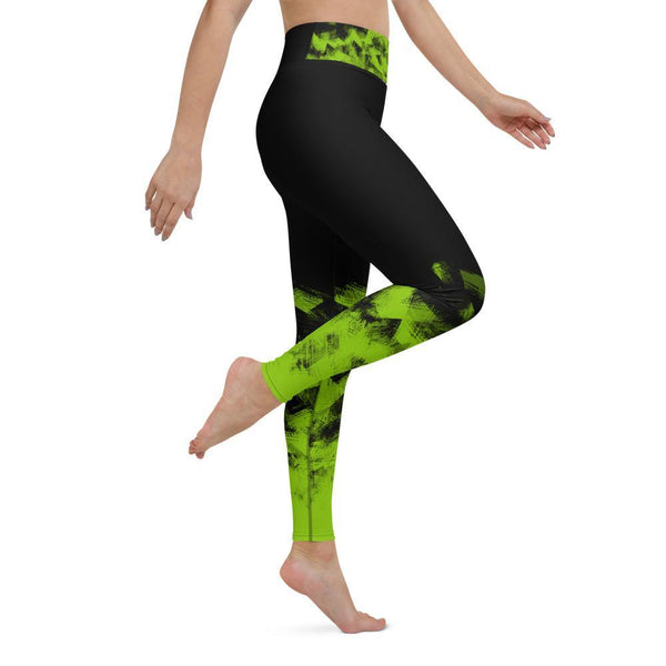 Green on Black Workout Leggings for Women Butt Lift Yoga Pants for Women High Waisted Leggings for Women - Fire Fit Designs