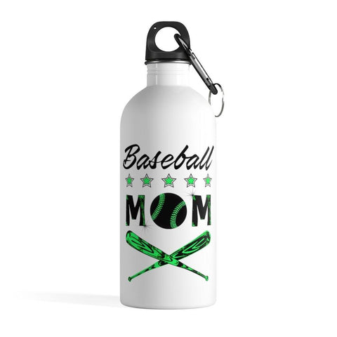 Baseball Mom Water Bottle Mothes Day Gift Mom Birthday Gift Green + Carabiner & Key Chain Ring - 14 oz - Fire Fit Designs