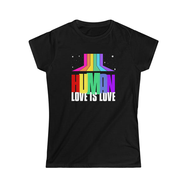 Pride Shirt HUMAN LGBTQ Flag Gay Pride Month Rainbow Lesbian Womens Shirts