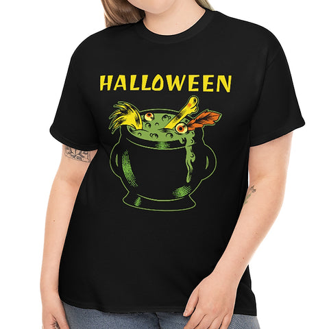 Boiling Pot Halloween Tops for Women Plus Size 1X 2X 3X 4X 5X Witch Shirts Plus Size Halloween Costumes for Women