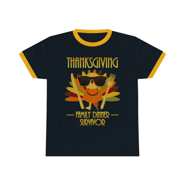 Funny Thanksgiving Shirts for Men Fall Shirts Navy Gold Turkey Shirt Regular Fit 100% Cotton Ringer Tee