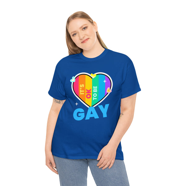 It's OK to Be Gay LGBTQ Rainbow Flag Shirt Lesbian Gay Pride Plus Size Shirts for Women