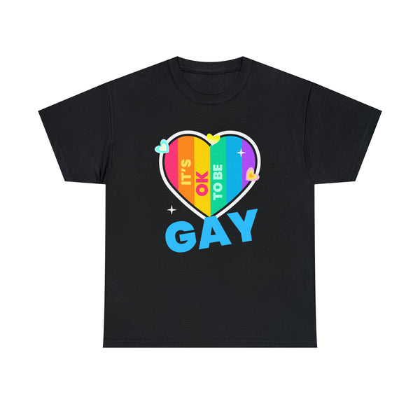 It's OK to Be Gay LGBTQ Rainbow Flag Shirt Lesbian Gay Pride Plus Size Shirts for Women