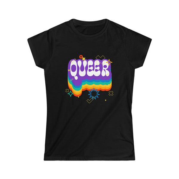 Queer Tshirt Gay LGBTQ Flag Lesbian Gay Pride Month Rainbow Womens T Shirts