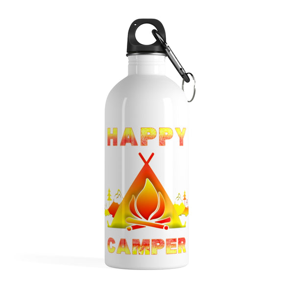 Happy Camper Stainless Steel Water Bottles Motivational Water Bottles + Carabiner & Key Chain Ring 14 oz