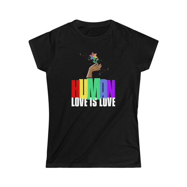 Human LGBT Rainbow Flag Gay Lesbian Pride Ally Shirts for Women