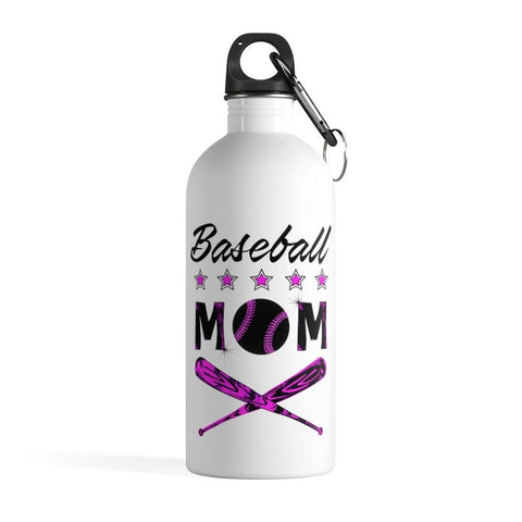 Baseball Mom Water Bottle Mothes Day Gift Mom Birthday Gift Purple + Carabiner & Key Chain Ring - 14 oz - Fire Fit Designs