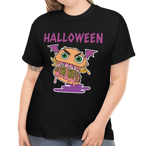 Mad Burger Halloween Shirts for Women Plus Size 1X 2X 3X 4X 5X Spooky Food Halloween Costumes for Plus Size Women