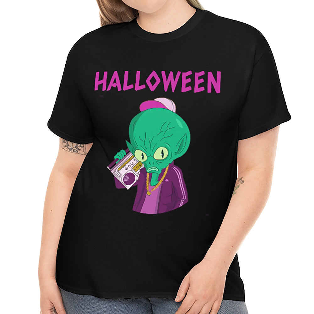 Boombox Alien Halloween Shirt Women Plus Size Funny Alien Halloween Costumes for Plus Size Women