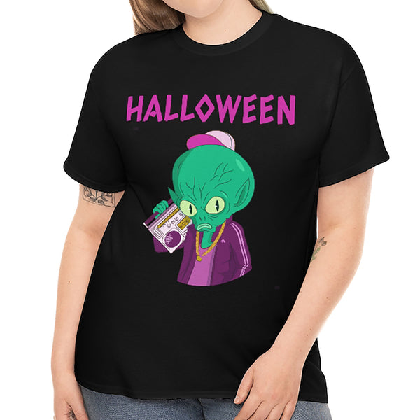 Boombox Alien Halloween Shirt Women Plus Size Funny Alien Halloween Costumes for Plus Size Women