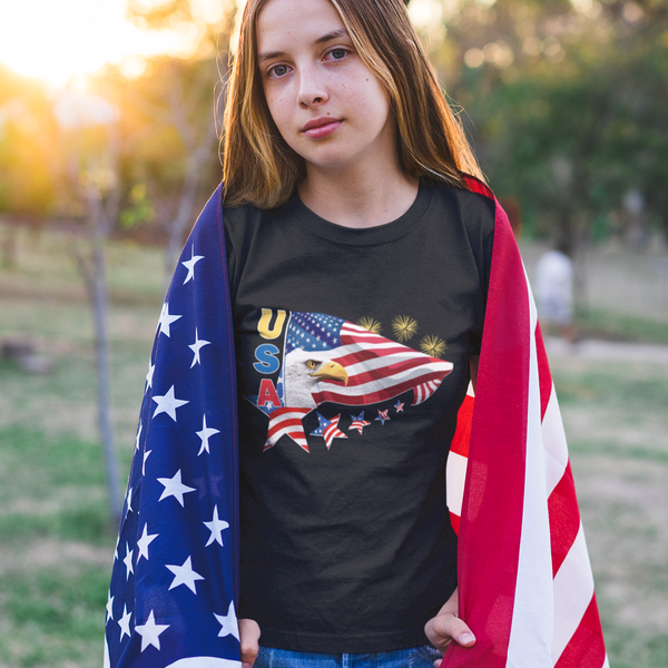 4th of July Shirts for Girls USA Shirt American Eagle Shirts for Girls American Flag Patriotic Shirts - Fire Fit Designs