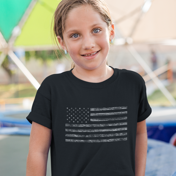 Distressed American Flag Shirt for Girls Black Flag 4th of July Shirts for Girls USA Patriotic Shirts - Fire Fit Designs
