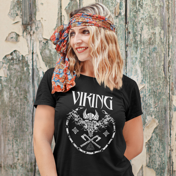 Viking Shirts for Women - Norse Mythology Odin Valkyrie Valhalla Vikings Raven Thor Nordic Graphic Tees for Women - Fire Fit Designs