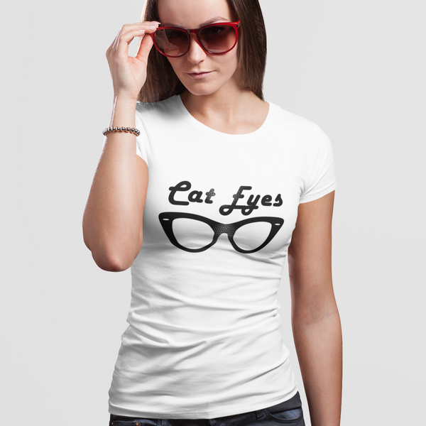 Cat Eye Sunnies Womens Graphic Tees Vintage Cat Eye Sunglasses Cat Sunglasses Black & White Shirts - Fire Fit Designs
